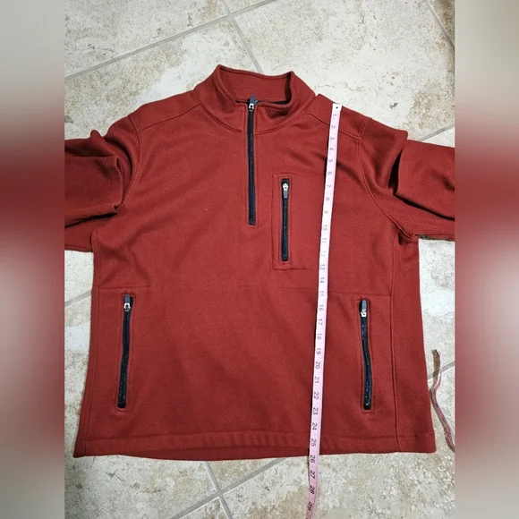 Tailor Vintage Mens XL Quarter Zip Pullover Brick Red 3 Zip Pockets Preppy - Picture 8 of 8